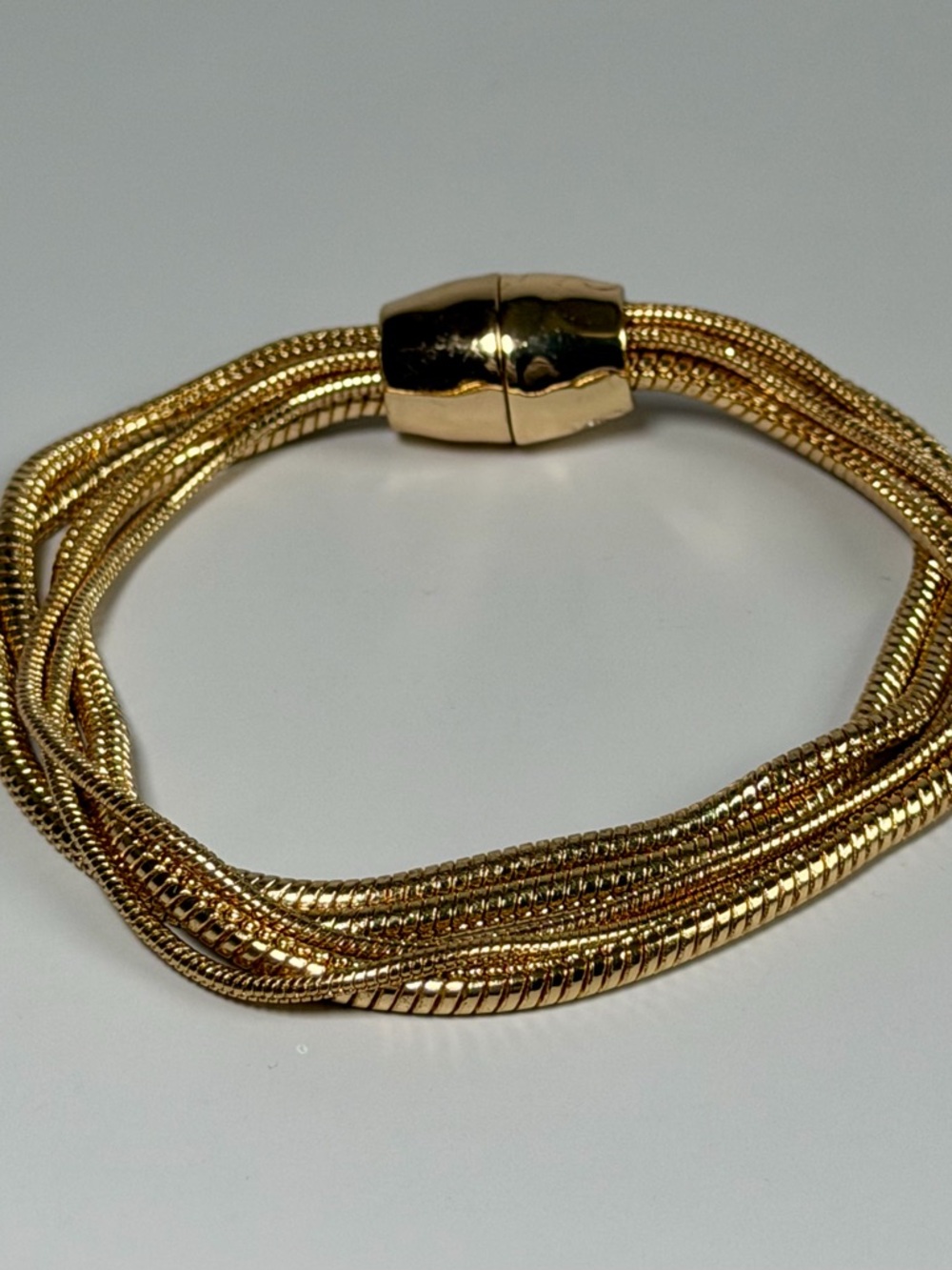 Gold Tone Multi Strand Snake Chain Bracelet Magnetic Clasp Statement